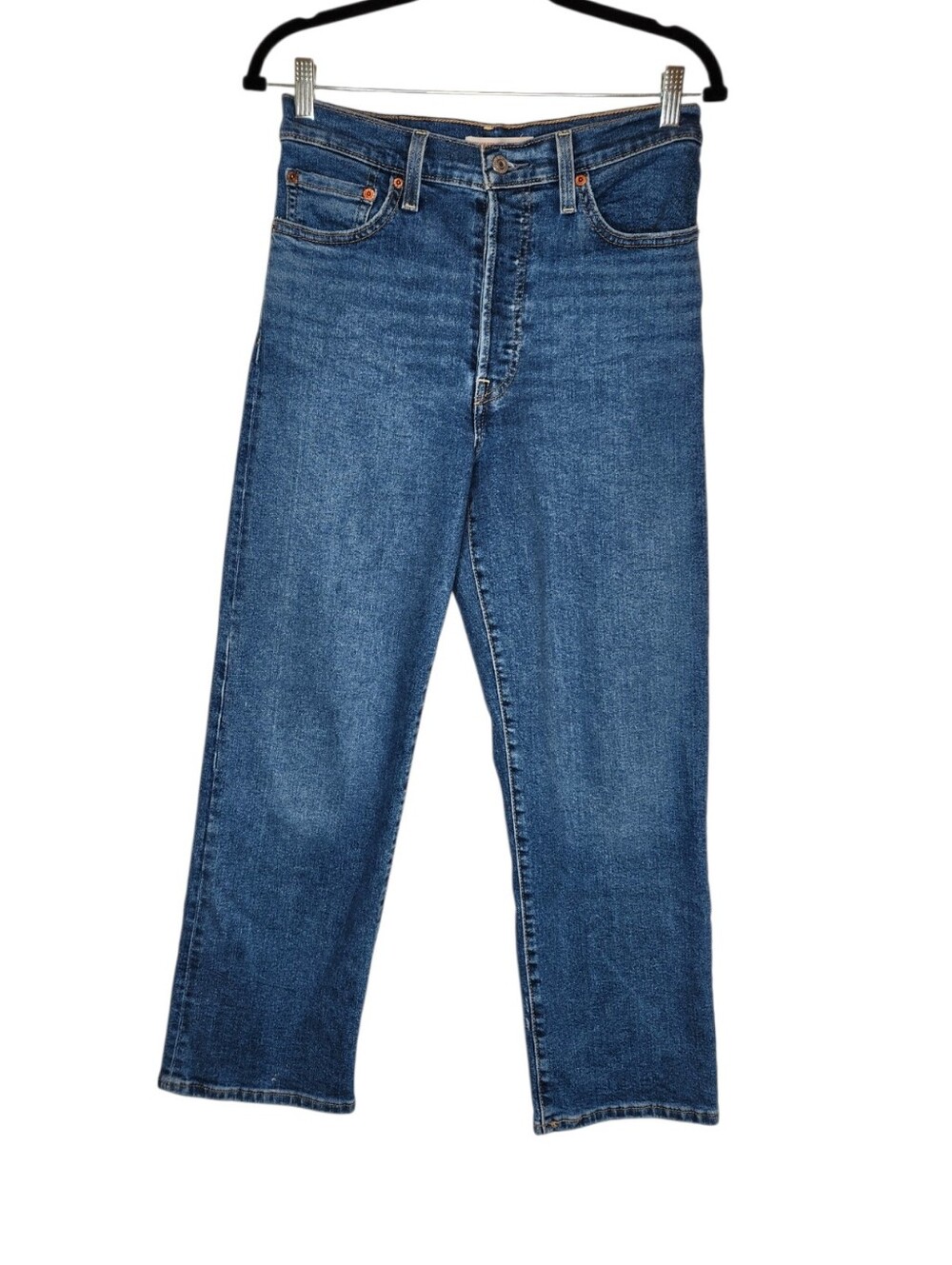 Levi's Ribcage Straight Ankle Jeans Button Fly Blue Size 28